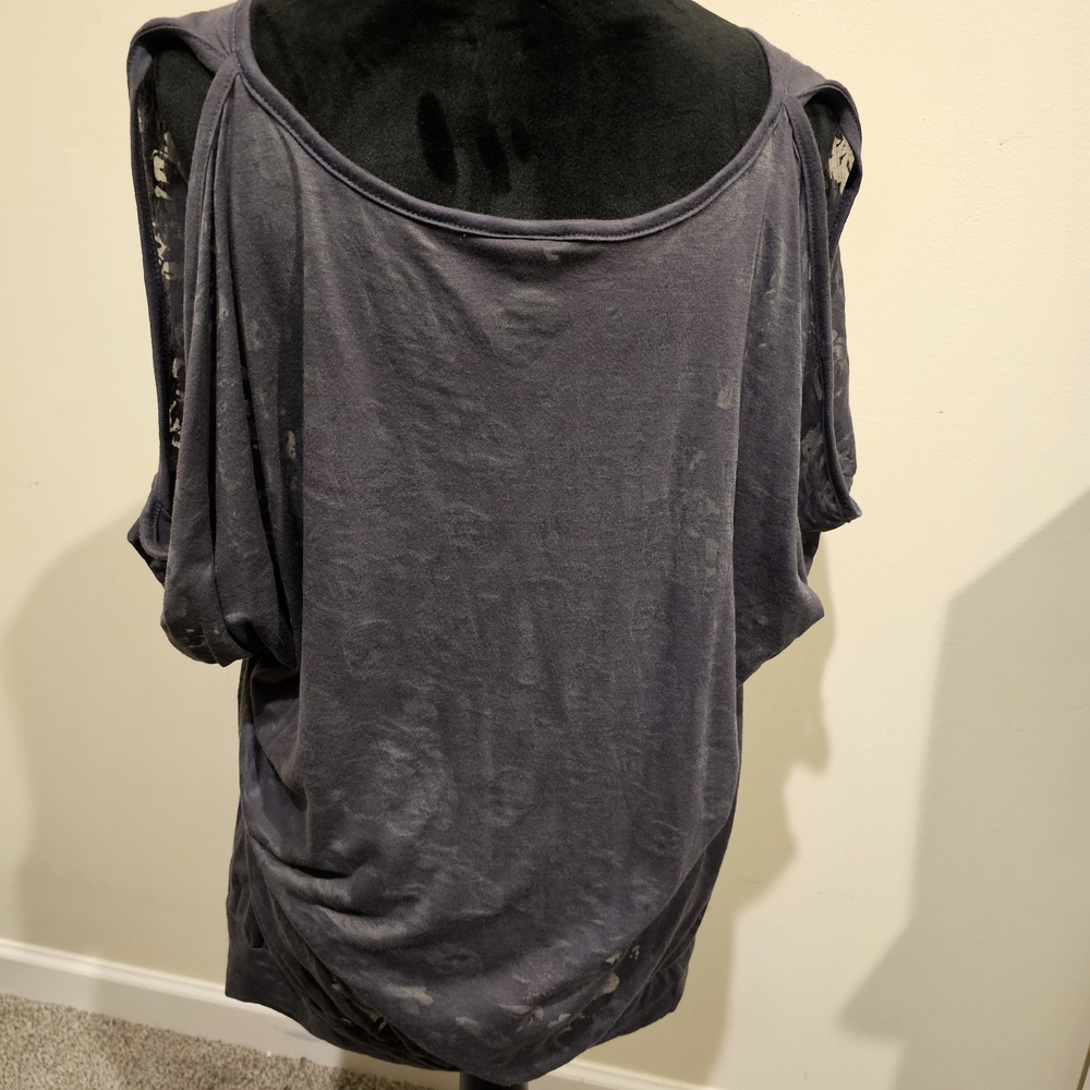 Torrid Charcoal See Through Skull Pattern Short Sleeve Cold Shoulder Top
